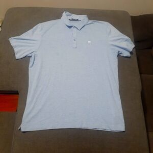 Travis Mathew Polo Shirt Mens XL Blue Striped Golf Short Sleeve